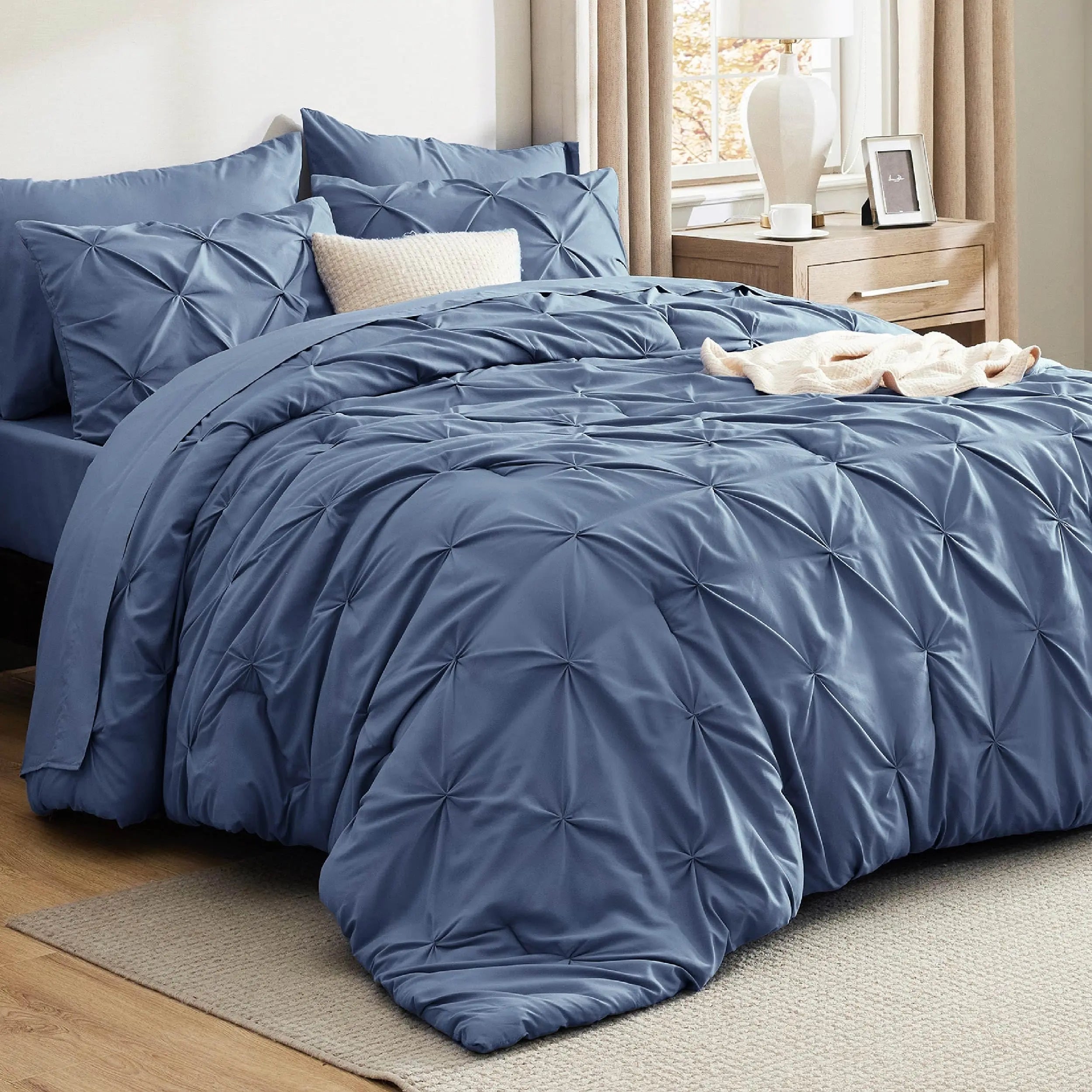7PCS King Size Pintuck Comforter Set | Bedsure Cloud Soft Hotel Quality All Season Bedding