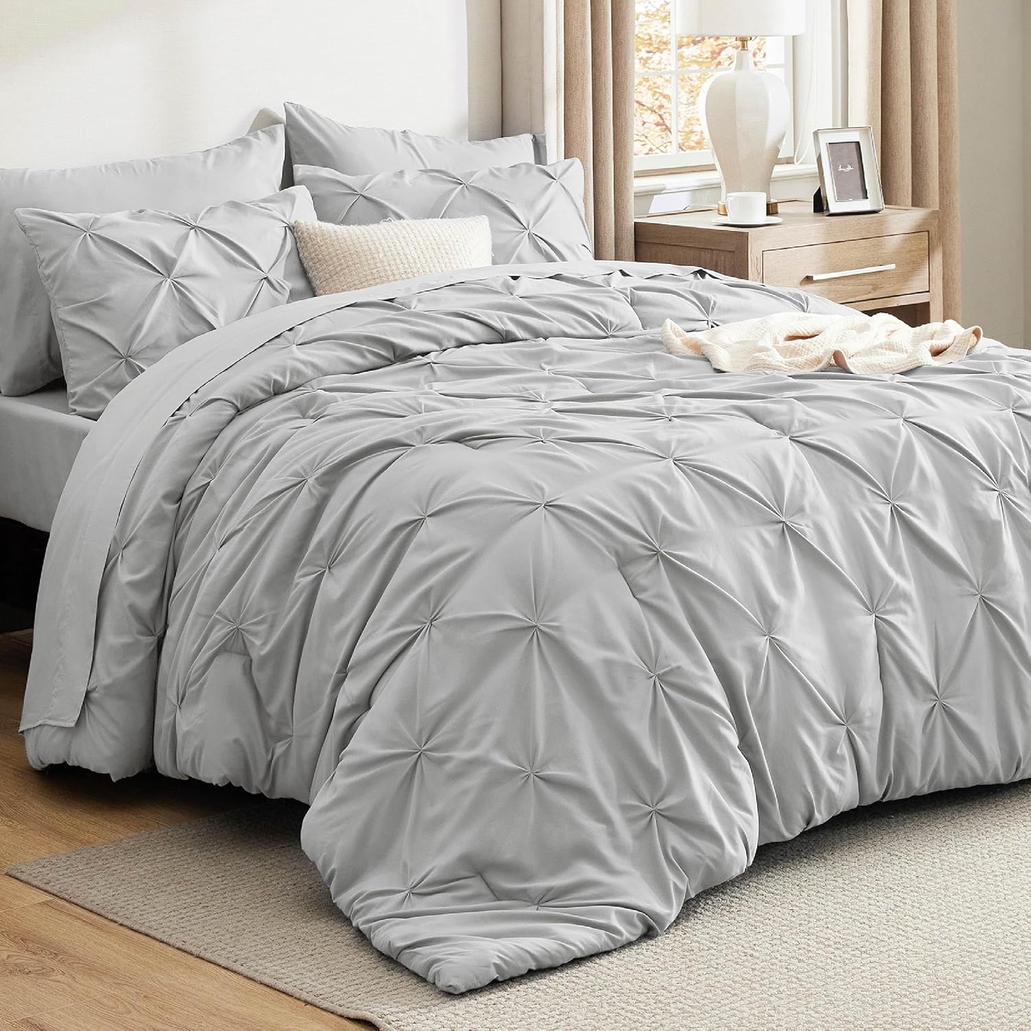 7PCS King Size Pintuck Comforter Set | Bedsure Cloud Soft Hotel Quality All Season Bedding