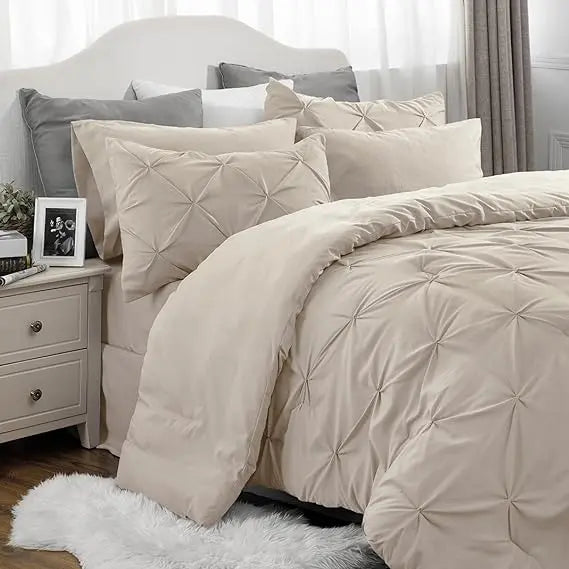 7PCS King Size Pintuck Comforter Set | Bedsure Cloud Soft Hotel Quality All Season Bedding