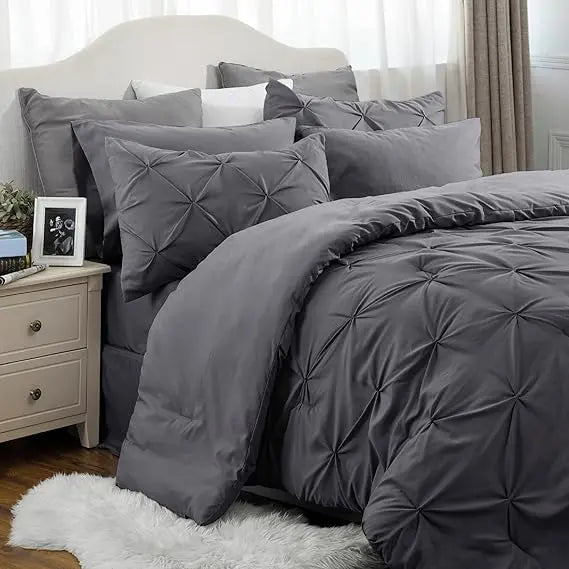 7PCS King Size Pintuck Comforter Set | Bedsure Cloud Soft Hotel Quality All Season Bedding
