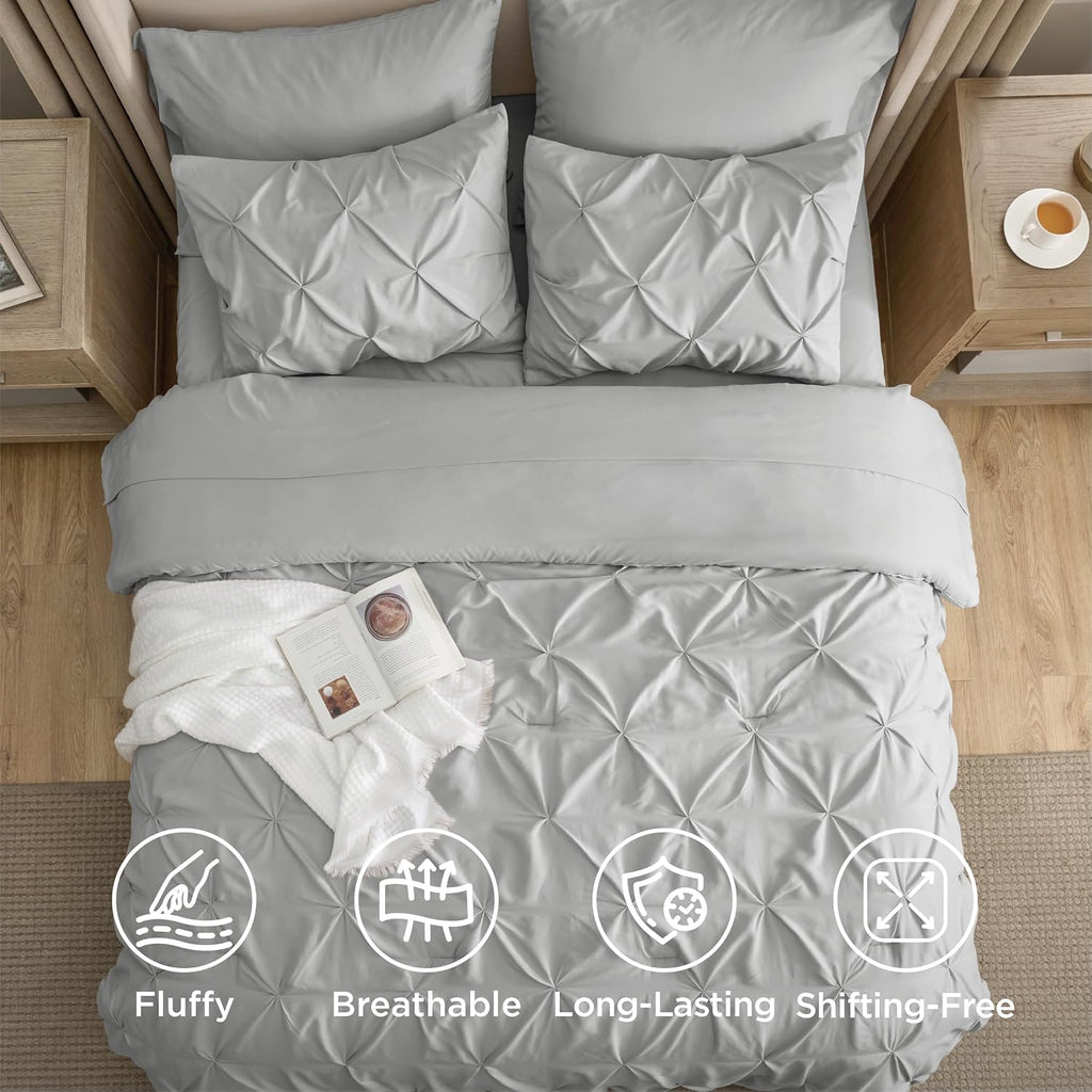 7PCS King Size Pintuck Comforter Set | Bedsure Cloud Soft Hotel Quality All Season Bedding