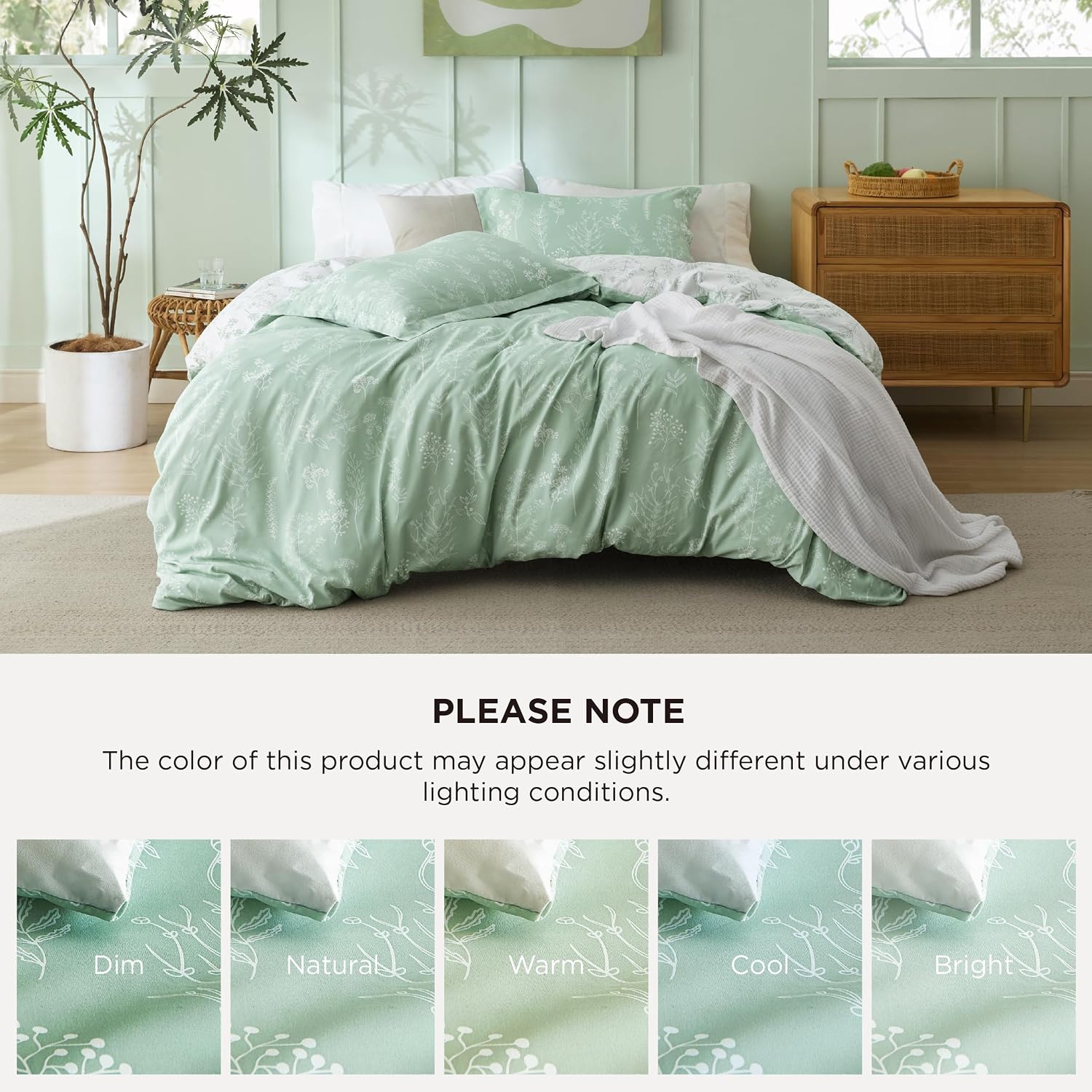 3Pcs Reversible Botanical Floral Comforter Set, Lightweight Soft Summer Bedding Set with 2 Pillow Shams, Bedroom Bedding Gift